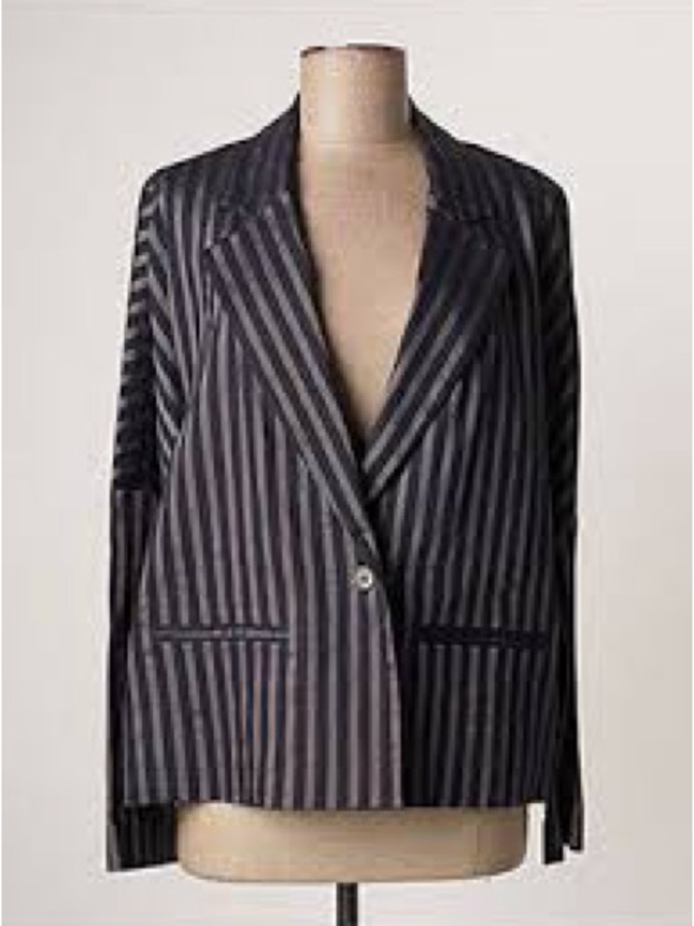 Lauren Vidal Women's Black Striped Velvet Blazer Jacket
